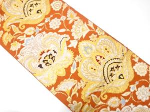 アンティーク　花更紗模様織り出し袋帯（着用可）